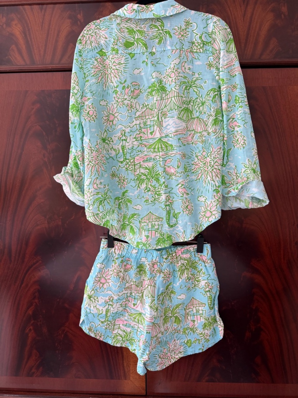 Lilly Pulitzer Sea View Linen Button Down & Elodey Shorts Set Sunbathers Bliss M - Picture 5 of 14